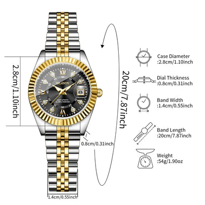 2PCS Fashion Couple's Watches Set Luxury Rhinestone Roma Dial Women Quartz Watch Men Calendar Business Wristwatches（Without Box）