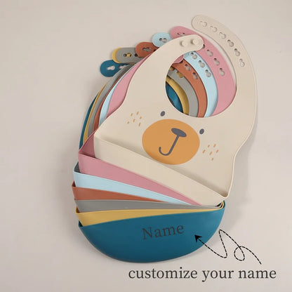 Customize Cartoon Animal Silicone Baby Bib with Name & Pattern Food-Grade Solid Feeding Bib DZ31