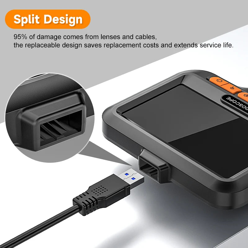 Handheld Endoscope HD 8MM Camera Industria Borescope 4.3‘’ IPS Screen 2-100M Rigid Cable IP67 Waterproof Adjustable Length