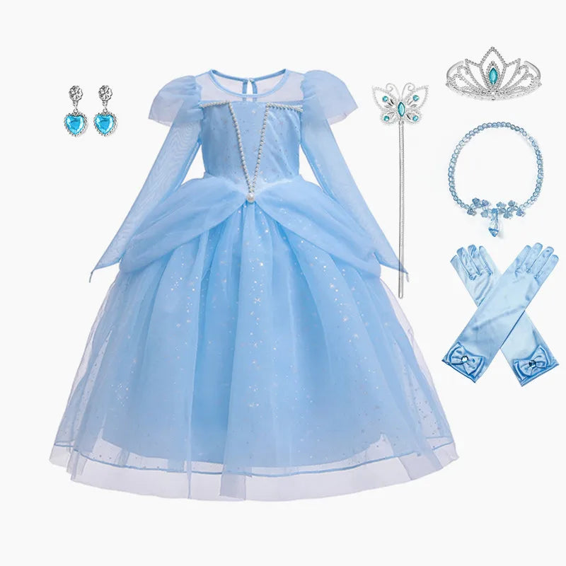 Elsa Cosplay Costume Kids Layers Deluxe Ball Gown Princess Dresses Aurora Christmas Wedding Evening Dress Girls Princess Dresses