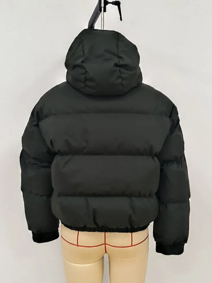Casual Leopard Pattern Hooded Padded Coat Waterproof Fabric Zipper Long Sleeve Black Jacket Autumn Winter New Fashion Outerwear
