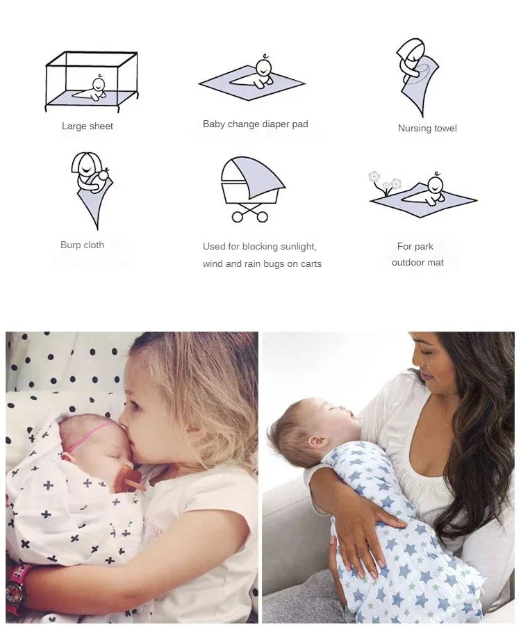Newborn soft 100% muslin cotton swaddlle blanket infant baby wrap bath towel cover blanket 120x110cm