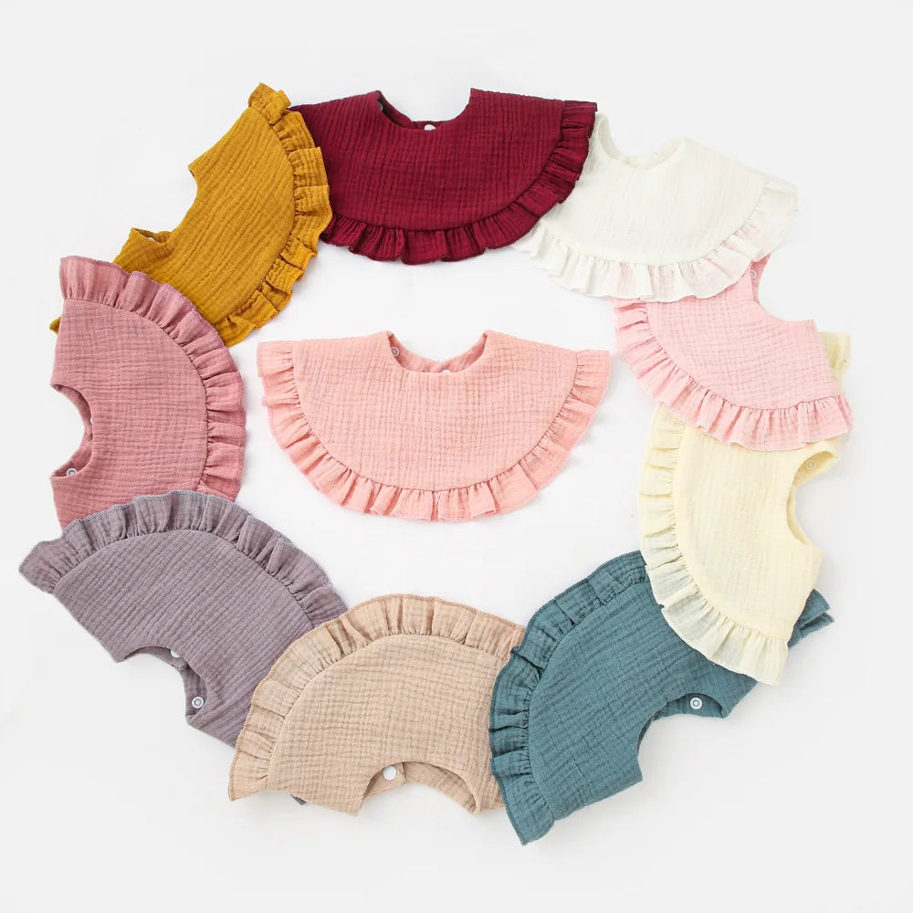 Baby Gauze Feeding Drool Bib Ruffle Solid Infants Saliva Towel Soft Cotton Burp Cloth For Toddler Kids Bibs Korean Style New