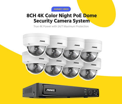 ANNKE 8CH 4K IP Camera Security System 265+ 8MP Poe Camera Two Way Audio Video Surveillance CCTV 4MM Lens Support 256G Card IP67