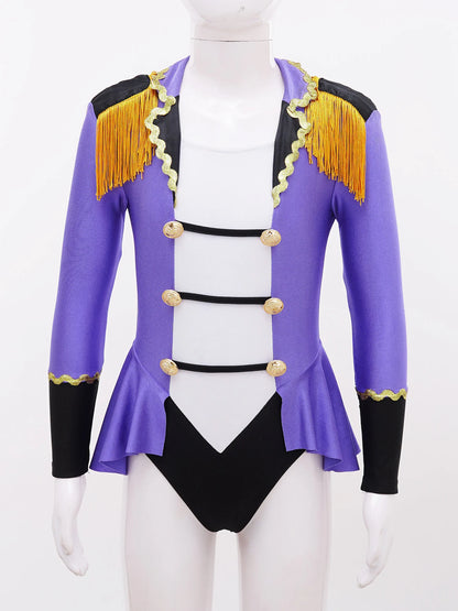 Childrens Showman Bodysuit Tassel Leotard Circus Ringmaster Cosplay Costumes Kids Girls Carnival Party Performance Jumpsuit
