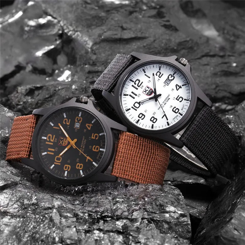 Men Genuine XINEW Brand Watches Students Fashion Casual Nylon Band Sports Army Gifts Date Quartz Wrist Watch Black Montre Homme