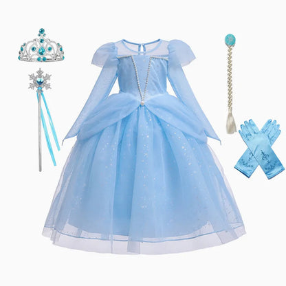 Elsa Cosplay Costume Kids Layers Deluxe Ball Gown Princess Dresses Aurora Christmas Wedding Evening Dress Girls Princess Dresses