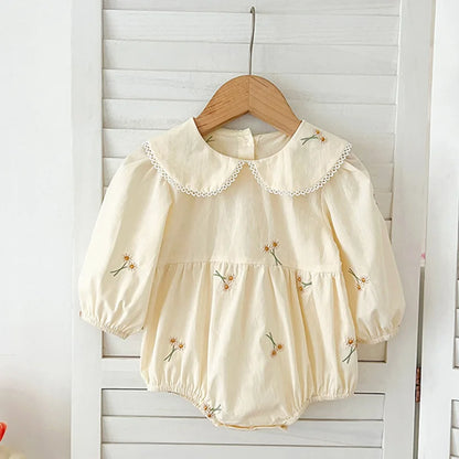 Spring 0-24M Baby Girl Clothing Toddler Baby Girl Romper Embroidery Flower Dots Cotton Romper White Infant Baby Girls Jumpsuit