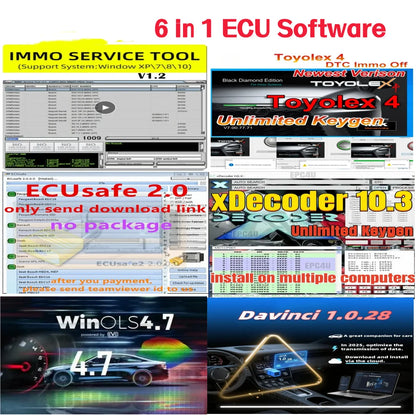 6 IN 1 ECU Software WinOLS 4.7 XDecoder 10.3 ECUsafe 2.0 TOYOLEX 4 DaVinci 1.0.28 IMMO SERVICE TOOL V1.2 Car Repair Software