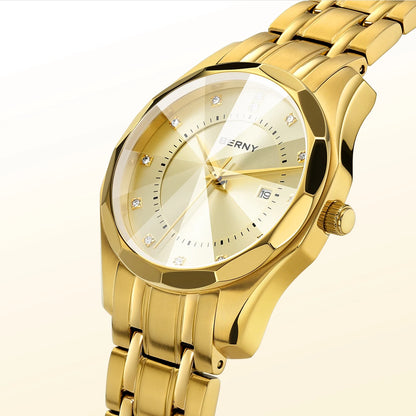 BERNY Golden Watch for Women Quartz Luxury Diamond Shape Lens Ladies Wristwatch Waterproof Stainless Steel Fashion Women Watch