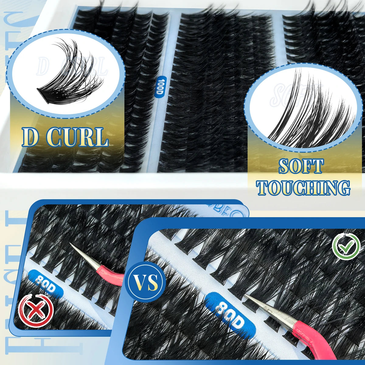 0.07mm DIY 5D Fluffy Lash Clusters 60D 80D 100D Thick Eyelash Clusters D Curl Wispy Individual Lashes 10-16mm Eyelash Extension