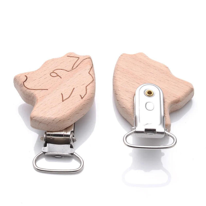 1Pcs Printing Animal Dummy Clip Beech Wood Nipple Clip For Teether Chewing Toys Accessory DIY Anti-Drop Baby Pacifier Chain