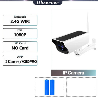 Wireless Solar Bullet Camera Outdoor WiFi 1080P 4x Zoom CCTV Surveillance IP Cam Home Security Protection Battery PIR Detection