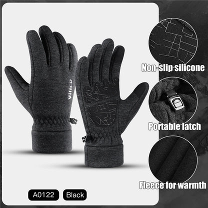 Men Winter Waterproof Cycling Gloves Outdoor Sports Running Motorcycle Ski Touch Screen Fleece Gloves Non-slip Warm Full Fingers