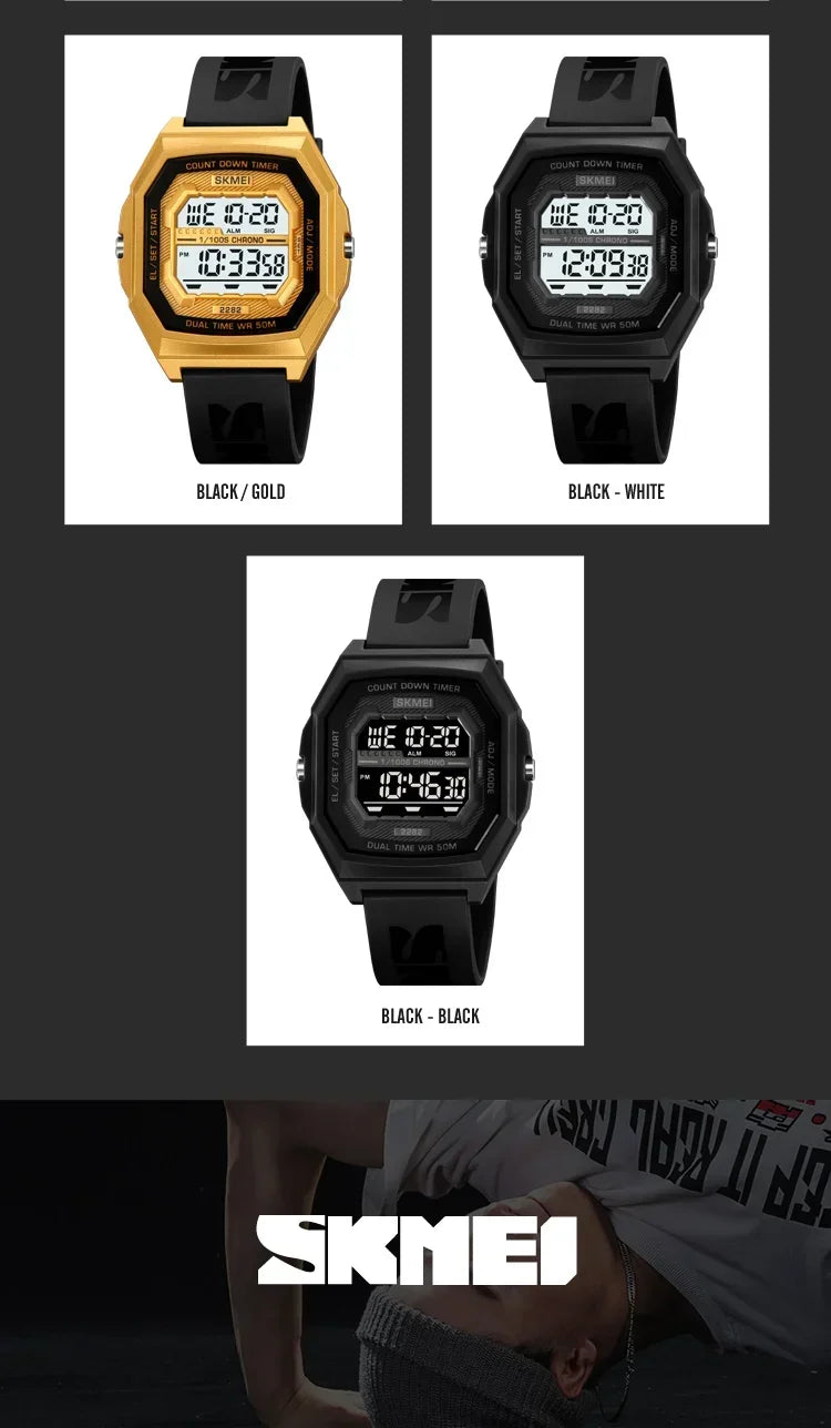 SKMEI 2282 Watches For Men Women 5Bar Waterproof Stopwatch Countdown Wristwatches Reloj Hombre Fashion Digital Sport Electronic