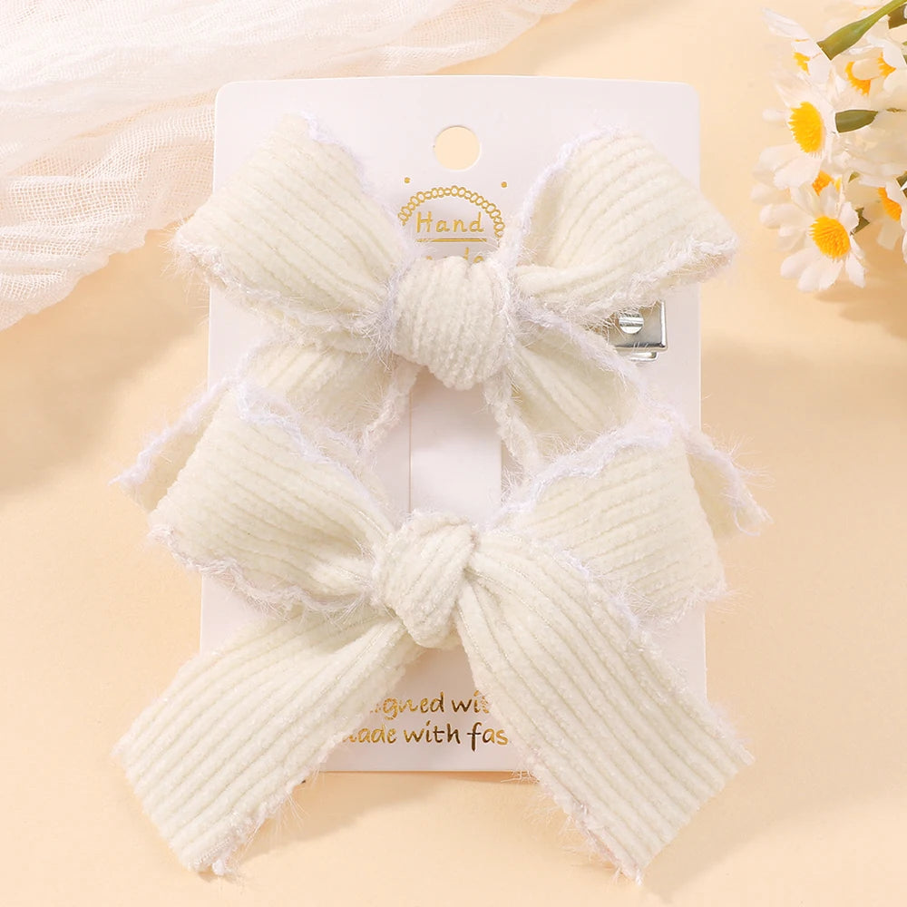 2pcs Knitting Wool Bow Barrettes Striped Lace Bow Hair Clip For Girl Baby Autumn Decor Hair Accessories Kid Party Wear Hairpin