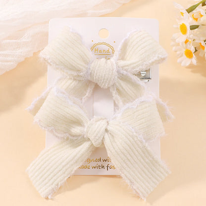 2pcs Knitting Wool Bow Barrettes Striped Lace Bow Hair Clip For Girl Baby Autumn Decor Hair Accessories Kid Party Wear Hairpin