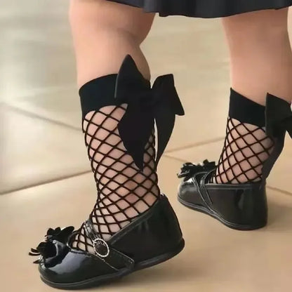 Baby Ankle High Lace Fishnet Vintage Short Socks Girl's Mesh Bow Fishnet Stockings Cute White Black Fashion Parent Child Socks