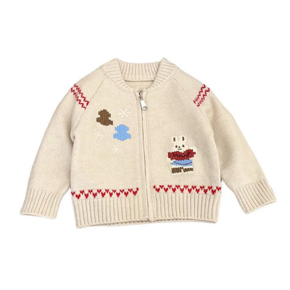 Baby Sweater Early Spring Korean Style Fashion Knitted Cardigan Spring and Autumn Girls' Cartoon Cute Sweater Versatile