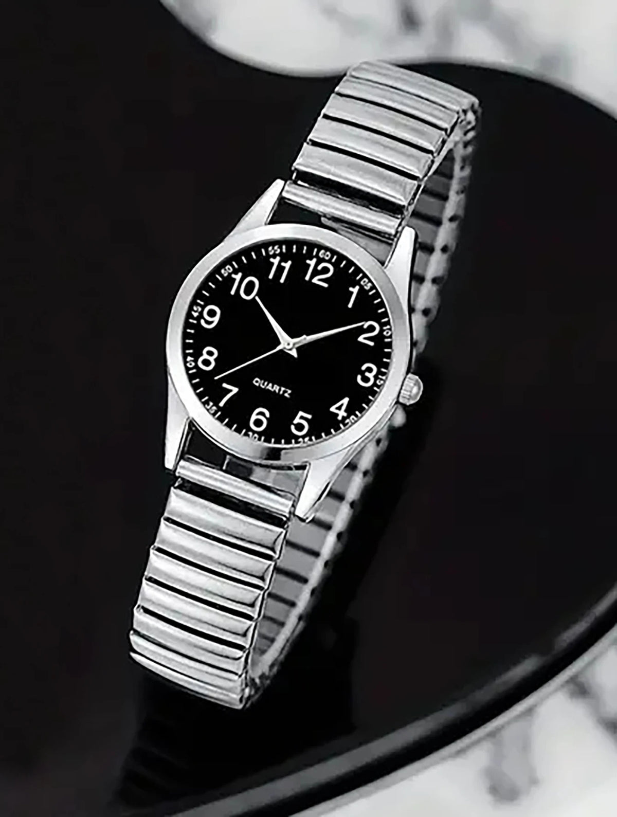 black alloy Arabic numerals for men and women Elastic elastic band quartz watch set Lovers watch gift set