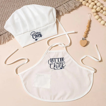 Ylsteed 2 Pcs Set Cute Baby Chef Apron and Hat Infant Kids White Cook Costume Photography Prop Newborn Hat Apron-HD