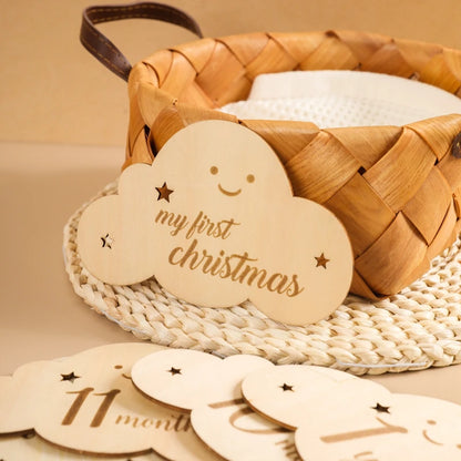 Spanish Alphabet Baby  Wooden Milestone Number Month Memorial Cards Items Cute Cloud Shape Newborn Photography Accessories Props