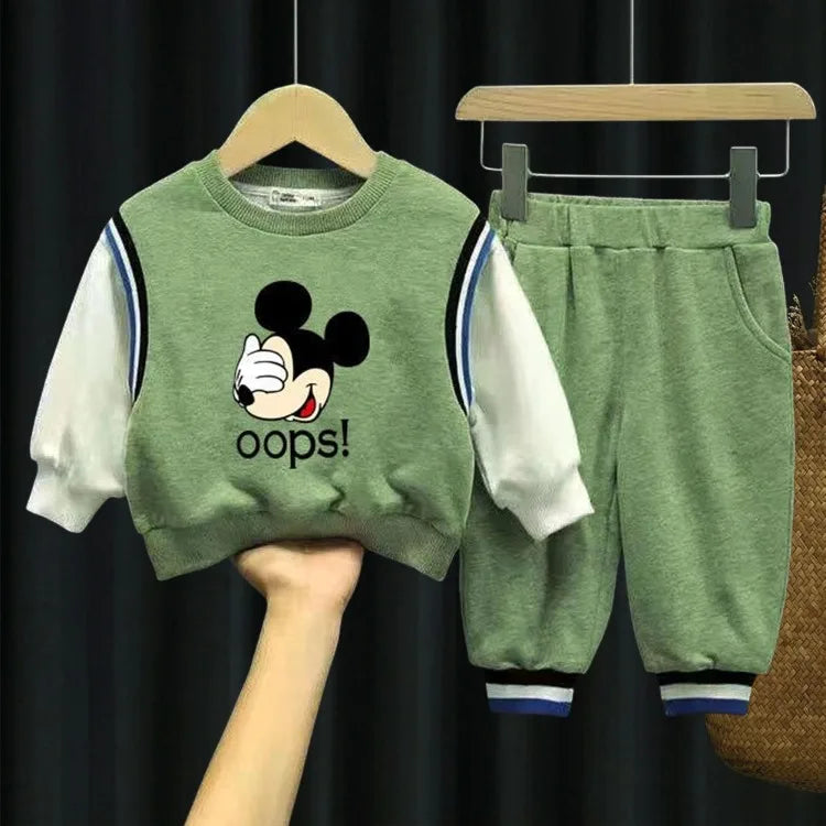 Spring Autumn Children's Clothing Sets Cartoon Printed Boys Spliced Long Sleeve Tracksuits Kids Sweatshirt and Pants 2 Piece Set