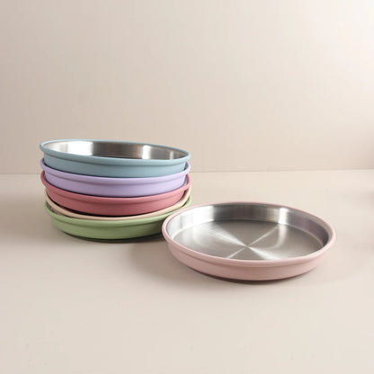 Simple design Stainless Steel Baby Plate with Silicone Suction,  Large Double Layer Dinner Plate for Toddlers