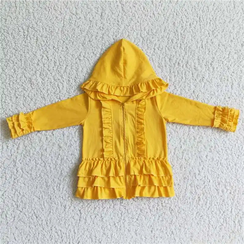 Fashion Outerwear Baby Girl Coat Ruffle Long Sleeve Hoodie Cotton Zipper Sweatshirt Children Clothes Infant Colorful Clothing
