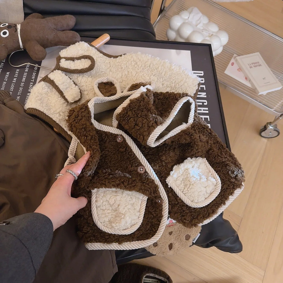 Autumn Winter Baby Lamb Wool Warm Waistcoat Girls Bunny Ears Plush Vest Single Breasted Layer Child Warm Fashion Warm Coat