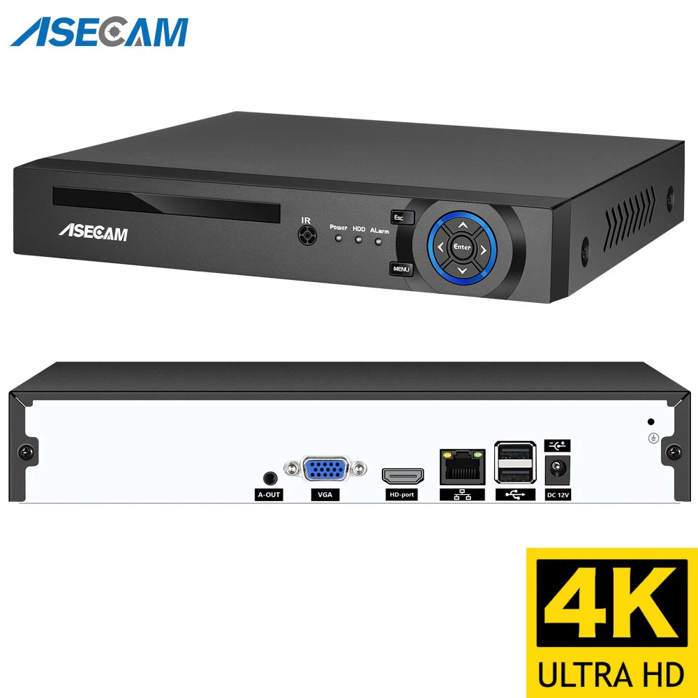 ASECAM 16CH 32CH 4K NVR Video Recorder AI Face Motion Detection Onvif H.265 8MP IP Camera CCTV System P2P Network Xmeye