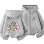 Cozy Pusheen Cat With Headphones Snacks Front Back Zip Up Hoodie For Kids Long Sleeve Lovely Cartoon Casual Outerwear Jacket