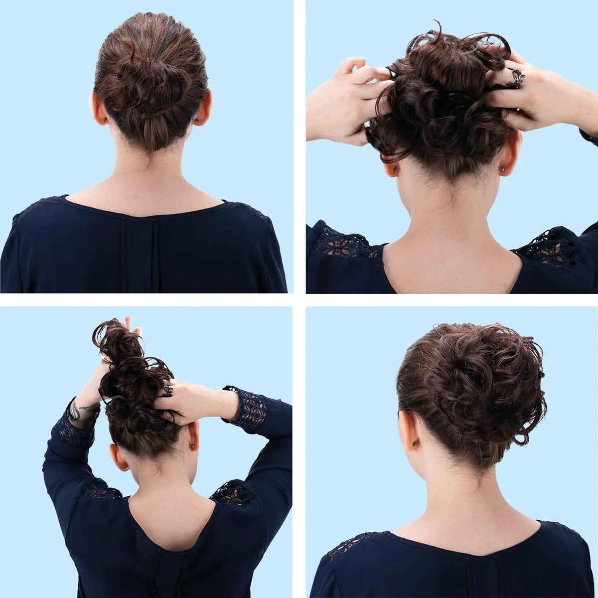Dark Gray Big Hairpiece Scrunchy Updo Bridal Hairstyle Curly Synthetic Messy Bun
