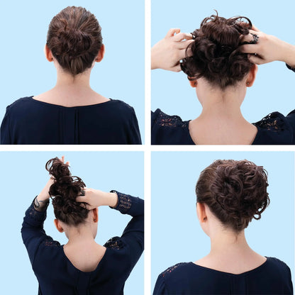 Dark Gray Big Hairpiece Scrunchy Updo Bridal Hairstyle Curly Synthetic Messy Bun