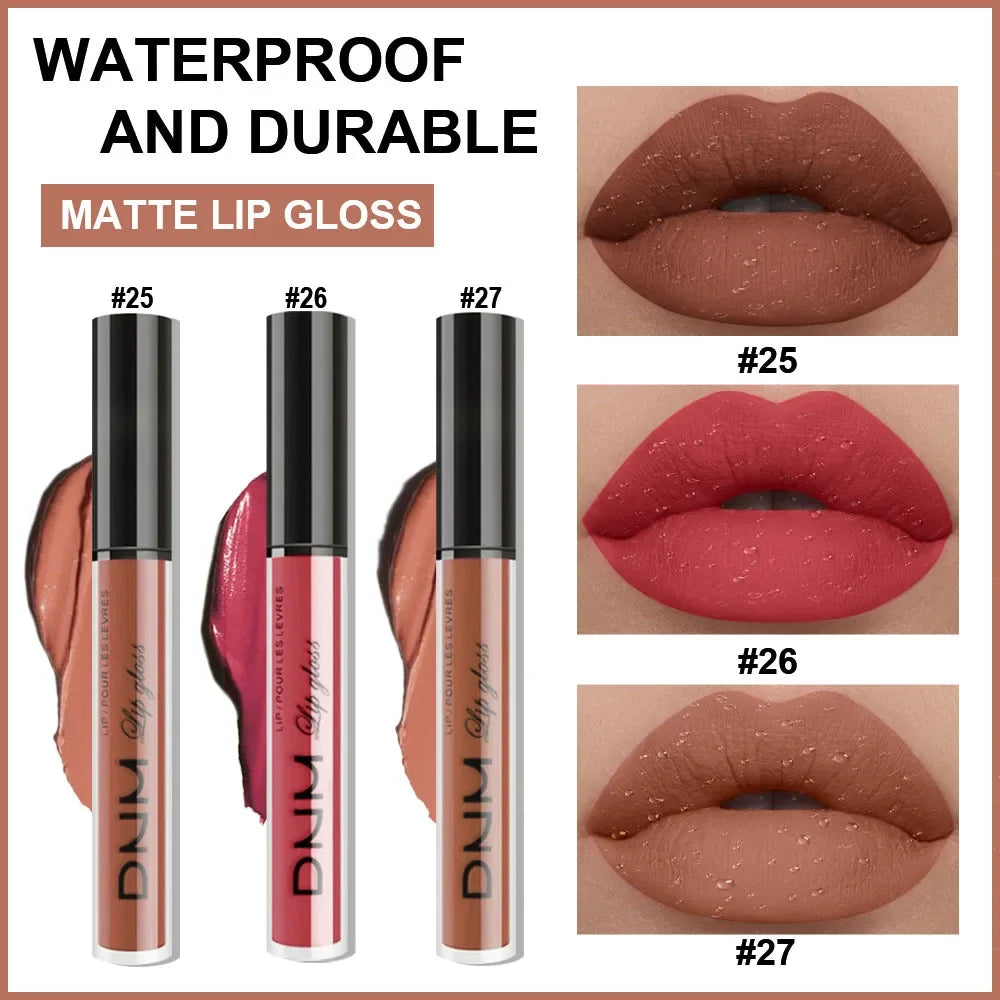 DNM 3PCS Liquid Lipstick Sets Waterproof Matte Black Blue Purple Blue Sexy Lip Gloss Long Lasting Nude Lip Tint Stain Makeup Kit