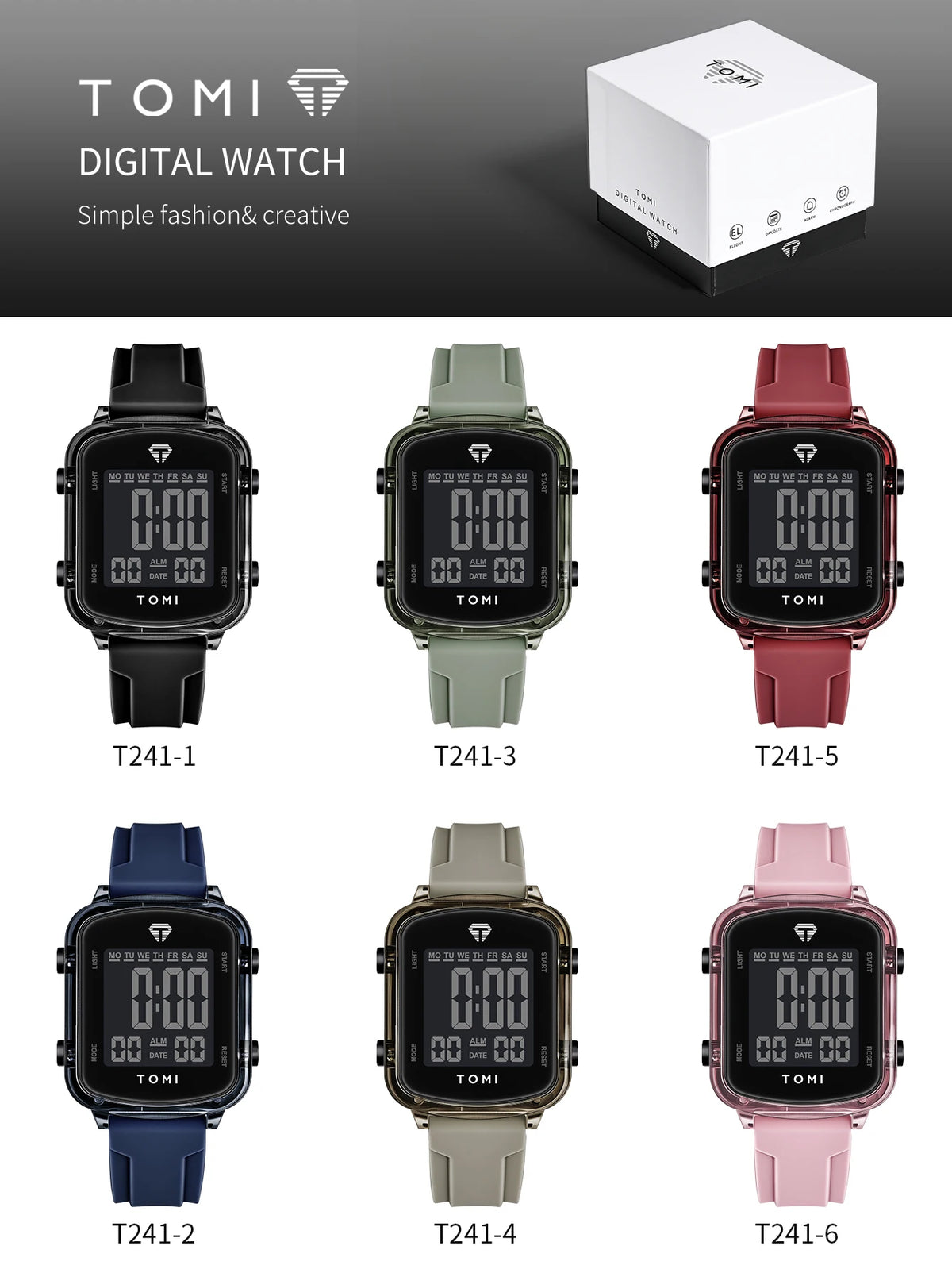 TOMIFashionable new electronic watches; Trendy couple watches; Same style for men and women; Wrist watches in gift boxes.