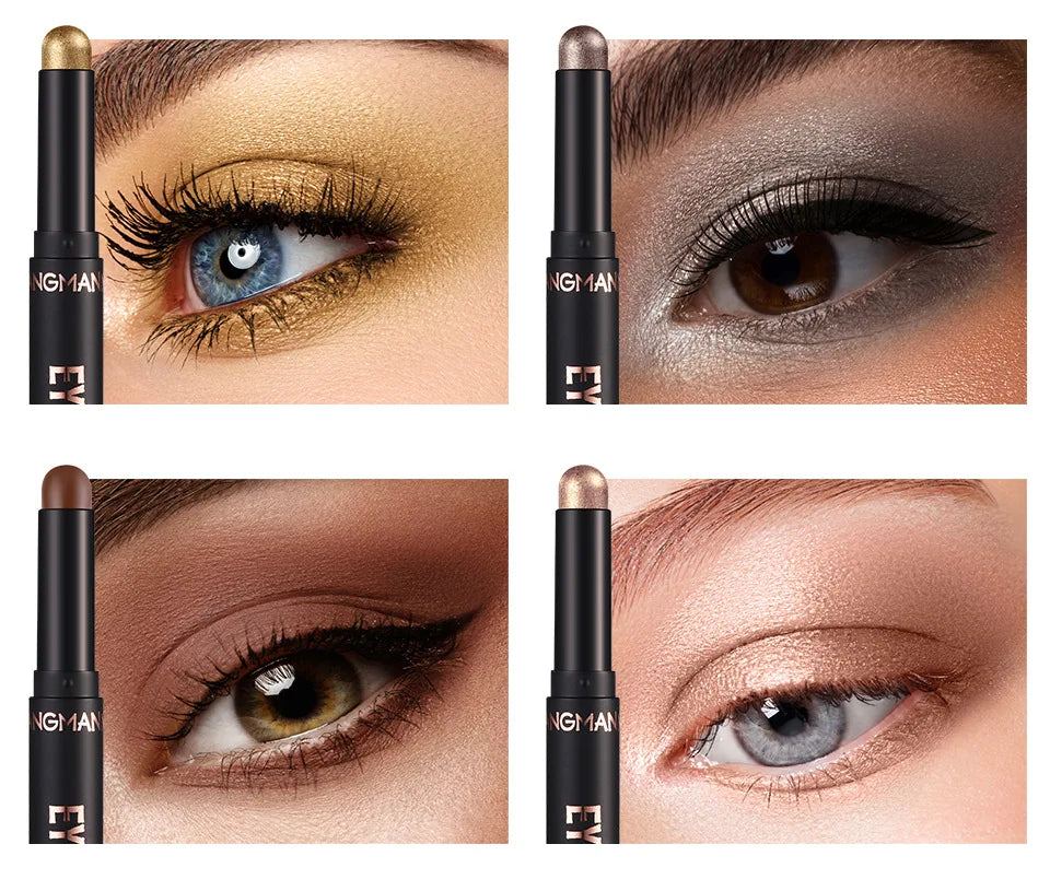 Waterproof Long Lasting Metallic Eyeshadow Sticks Satin Finish 16 Vibrant Colors Professional Makeup Pencil Crayon Set 8PCS