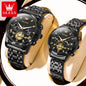 OLEVS Luxury Flywheel Design Couple Wristwatch Chronograph Waterproof Moon Phase Watch Brand Original Quartz Watch for Men Women