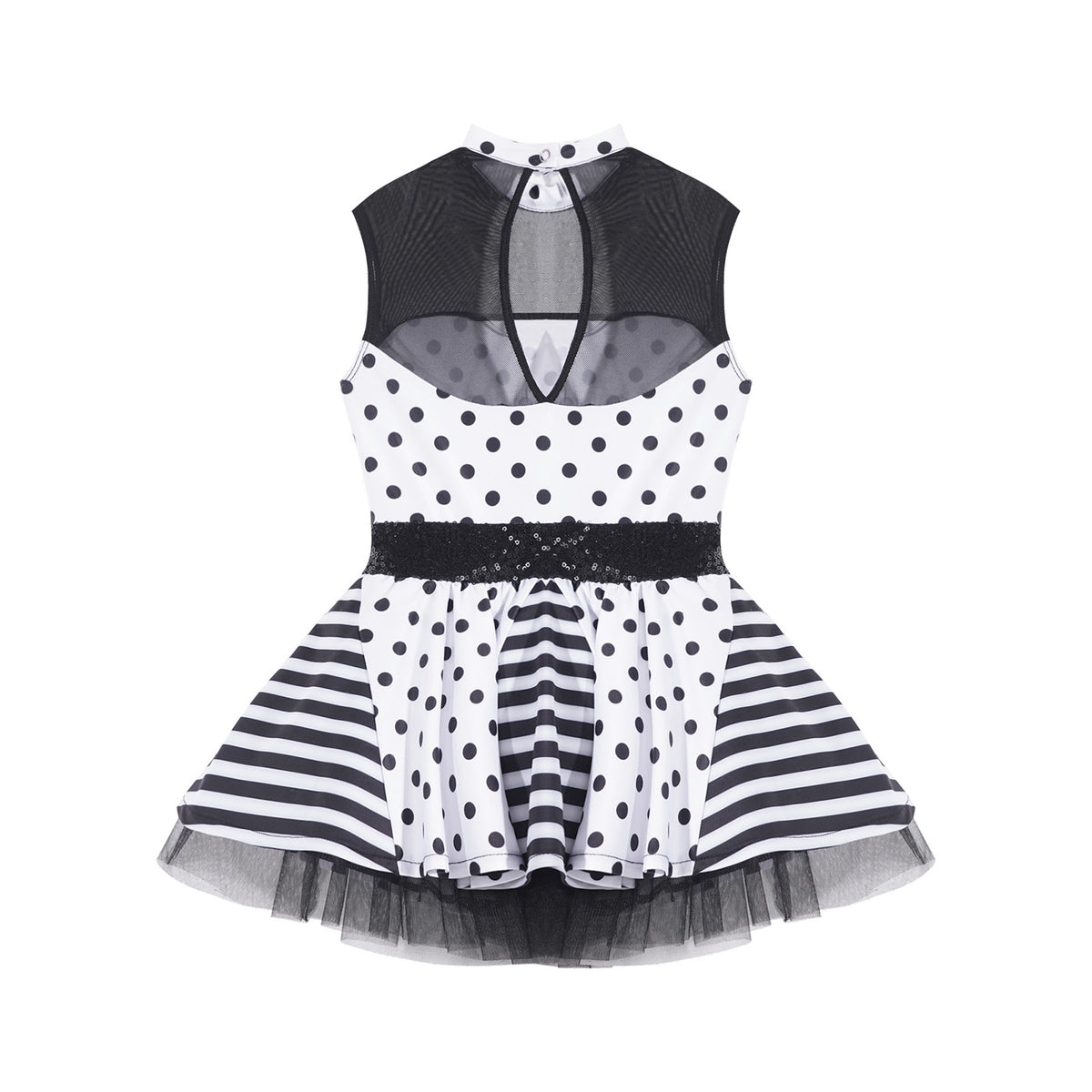 Girls Jazz Latin Ballet Dance Dress Polka Dots Print Mesh Sequin Bowknot Tutu Dress Birthdays Party Wedding Flower Girl Dresses