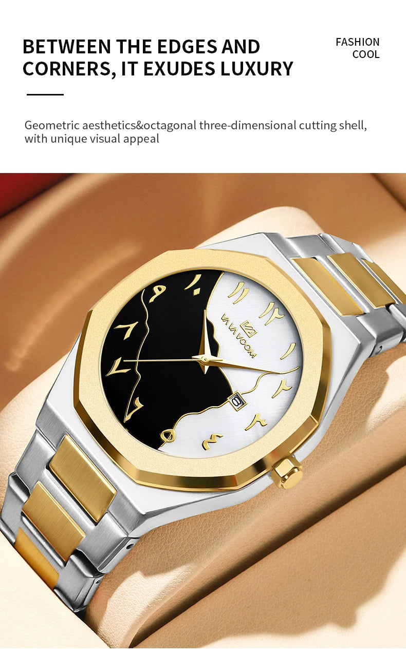 Top Brand Men Watch Marble Dial 42mm Arabic Scale Clock Silver Stainless Steel Quartz Movement Sports Business Wristatch for Men
