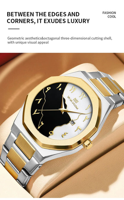 Top Brand Men Watch Marble Dial 42mm Arabic Scale Clock Silver Stainless Steel Quartz Movement Sports Business Wristatch for Men