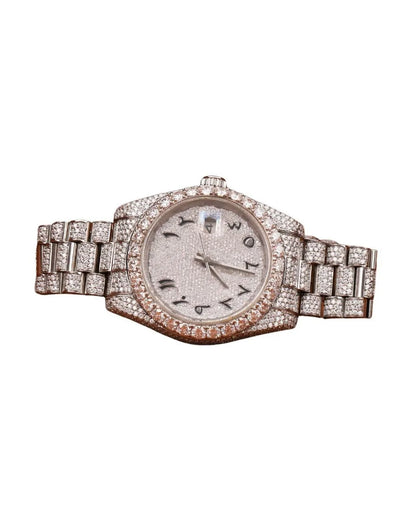 Vvs Moissanite Luxury Moissanite Diamond Watch Round Alloy Hip Hop Style Display Steel Strap Perfect Watch for Mens