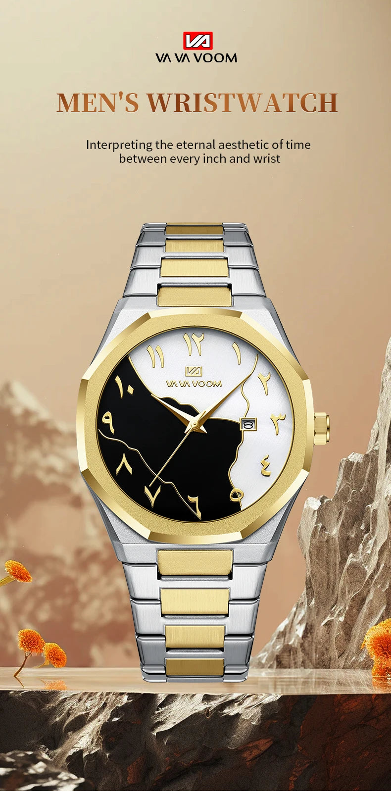 Top Brand Men Watch Marble Dial 42mm Arabic Scale Clock Silver Stainless Steel Quartz Movement Sports Business Wristatch for Men