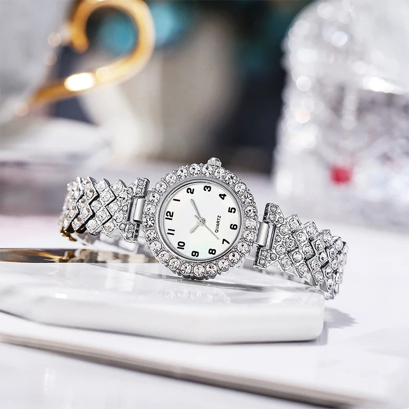 2PCS Luxury Rhinestone Women Watch Bracelet Set Fashion Ladies Quartz Wristwatches Relogio Feminino Reloj Mujer