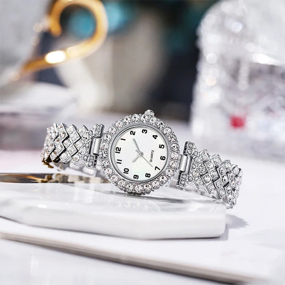 2PCS Luxury Rhinestone Women Watch Bracelet Set Fashion Ladies Quartz Wristwatches Relogio Feminino Reloj Mujer