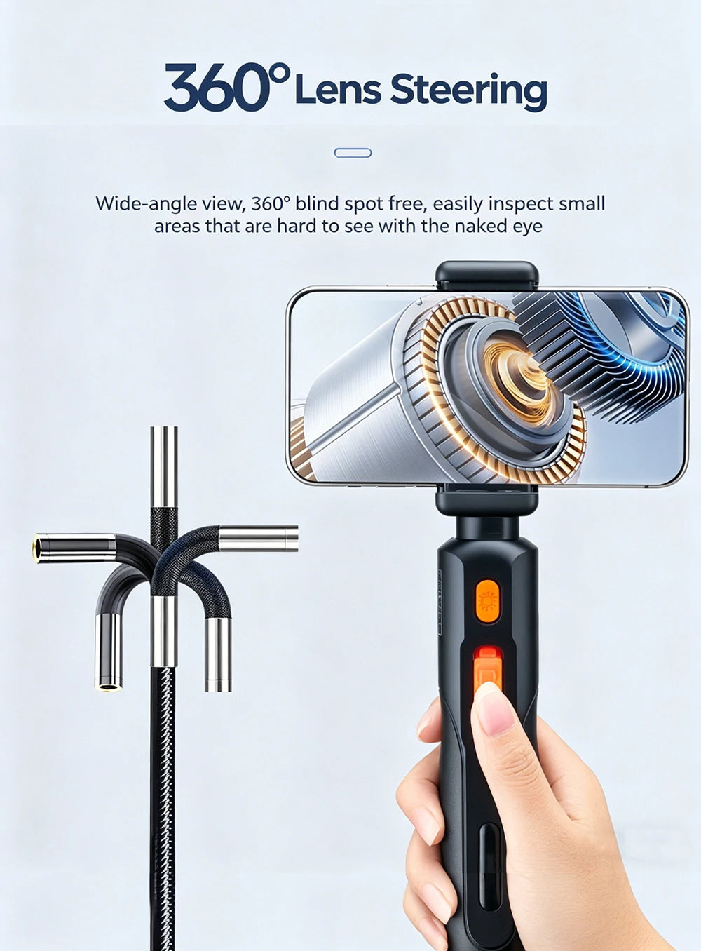4K UHD 360° Two-Way Type-C Articulating 6mm Endoscope Camera Borescope Car Inspection Industrial Endoscope For IOS Android