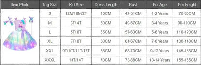 Girls' LED Flashing Mermaid Performance Clothing, Kids' Birthday Beauty Outfit, Fish-Tail Floral Mermaid Princess Tulle Dress
