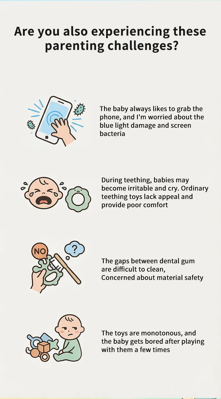 Baby Dinosaur Phone Teething Toy Food Grade Silicone Chew Molar Stick BPA Free Boilable Cute Toddler Teether Soothing Gum Relief