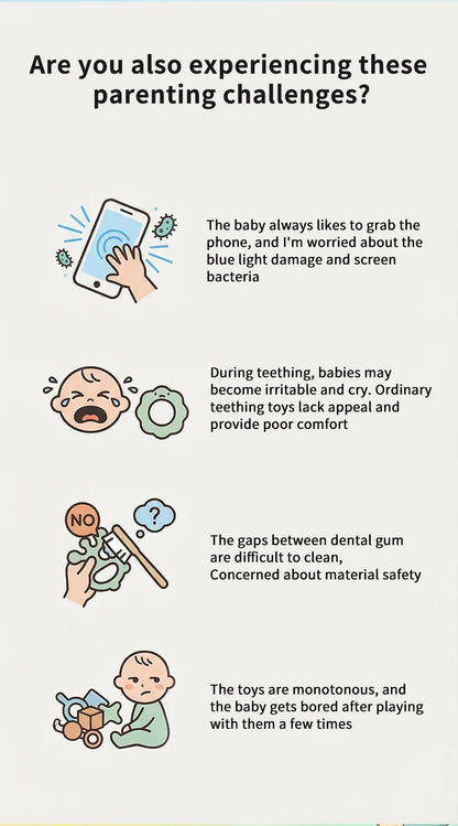 Baby Dinosaur Phone Teething Toy Food Grade Silicone Chew Molar Stick BPA Free Boilable Cute Toddler Teether Soothing Gum Relief