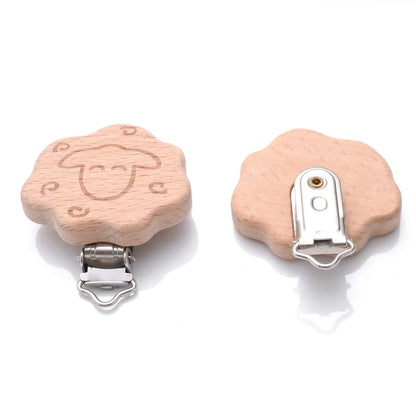 1Pcs Printing Animal Dummy Clip Beech Wood Nipple Clip For Teether Chewing Toys Accessory DIY Anti-Drop Baby Pacifier Chain